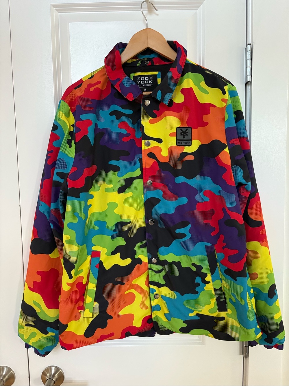 Zoo York Multicolor Rainbow Camo Neon Coach Button Up Lightweight Shell Jacket